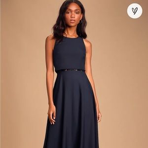 True Lover Navy Blue Lace Backless Maxi Dress from Lulus